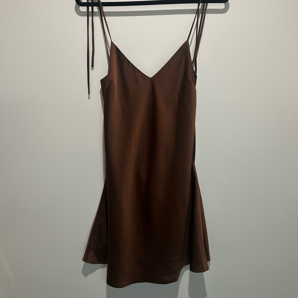 Brown Satin Slip Dress